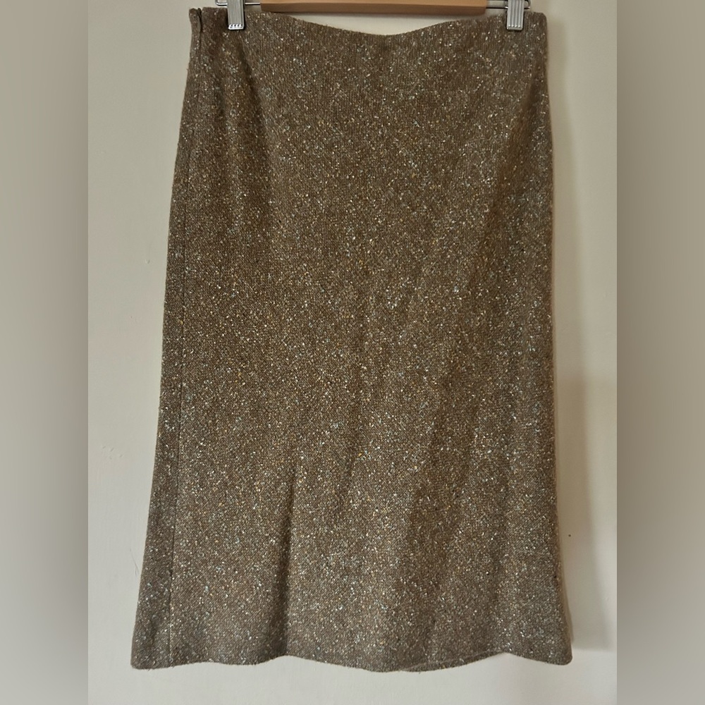 Elegant Brown Tweed Pencil Skirt 100%wool size 6